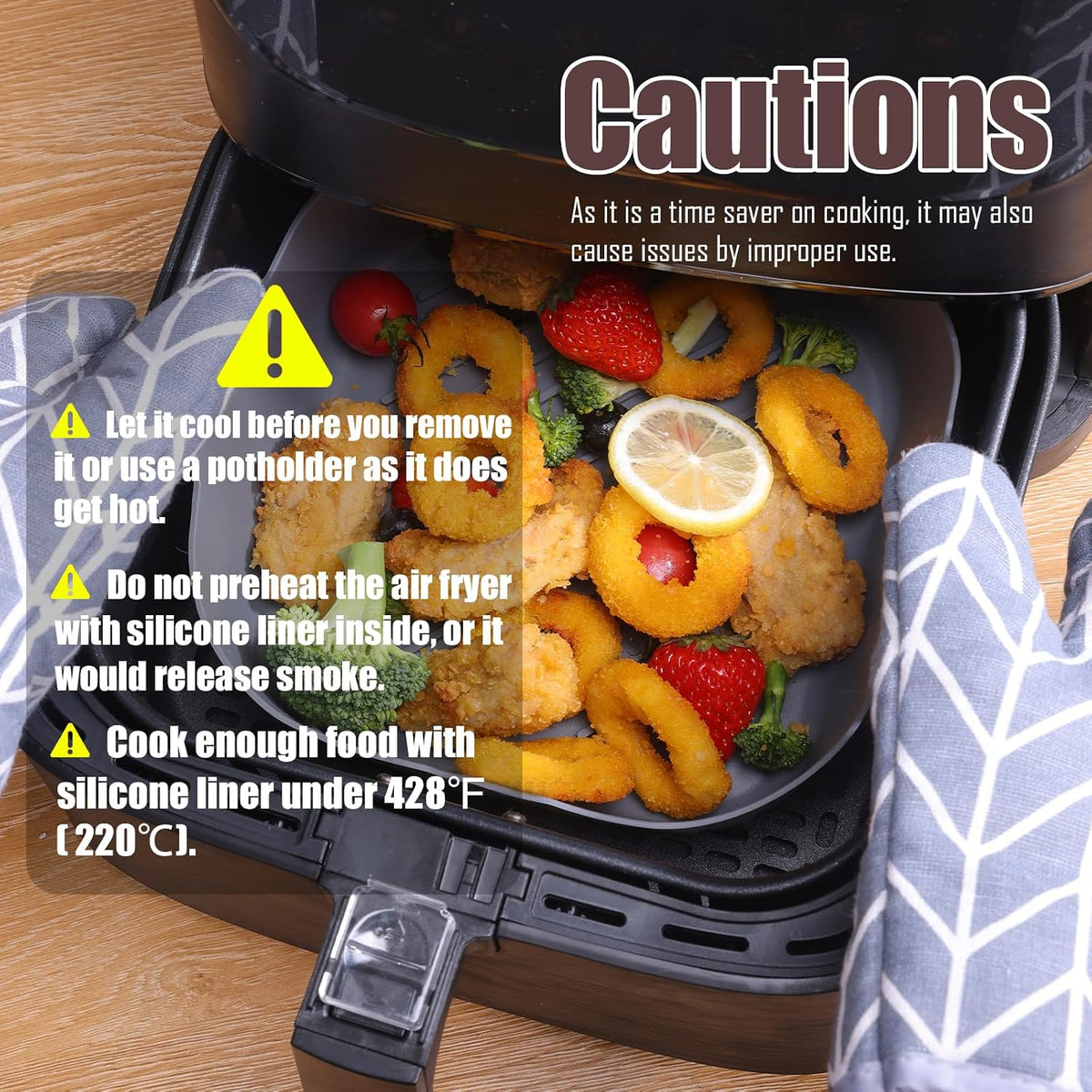 Golden Associate Silicone Liners Square for 8 to 8.5 inch Air Fryer, 2 Pcs Non-stick Food-grade Reusable Basket Baking Tray Airfryer Accessories