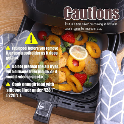Golden Associate Silicone Liners Square for 8 to 8.5 inch Air Fryer, 2 Pcs Non-stick Food-grade Reusable Basket Baking Tray Airfryer Accessories