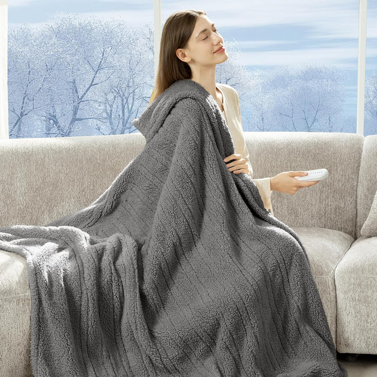 Heated Throw Blanket 50"X60", Soft Sherpa, 4 hrs Auto Shut Off