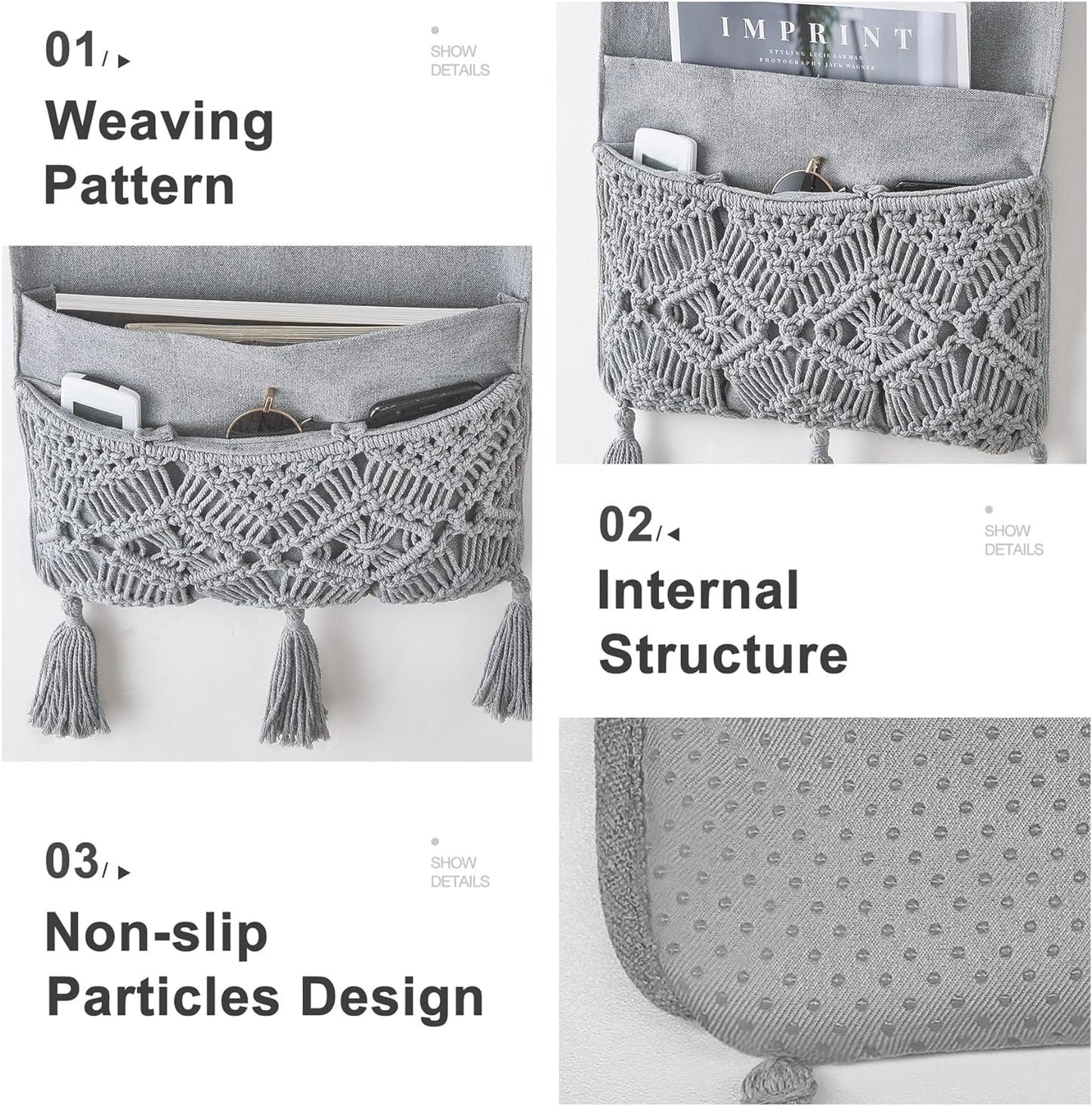 Mkono Macrame Armchair Caddy, Boho Couch Armrest Organizer, 4 Pockets Beige | Large, Sofa Bedside Caddy, Remote Control Magazine Phone Holder, Living Room Bedroom Dorm, Boho Decor, Space-Saving Storage