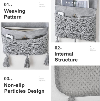 Mkono Macrame Armchair Caddy, Boho Couch Armrest Organizer, 4 Pockets Beige | Large, Sofa Bedside Caddy, Remote Control Magazine Phone Holder, Living Room Bedroom Dorm, Boho Decor, Space-Saving Storage