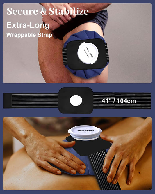 Ice Pack for Injuries with Strap, Ice Bags Reusable Hot Water Bag for Pain Relief, Hot & Cold Therapy Ice Bag, No-Leak Elastic Breathable Ice Cold Pack, Size 11" 2Pcs with Strap Length 41"
