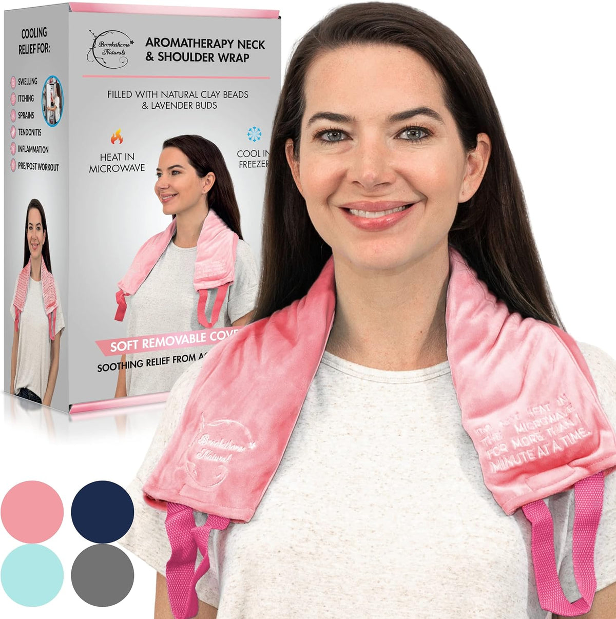 Brookethorne Naturals Moist Heating Pad for Neck & Shoulders with Removable Cover. Calming Heat Wrap with Lavender. Great for Back Pain, Stiff Neck & Cramps