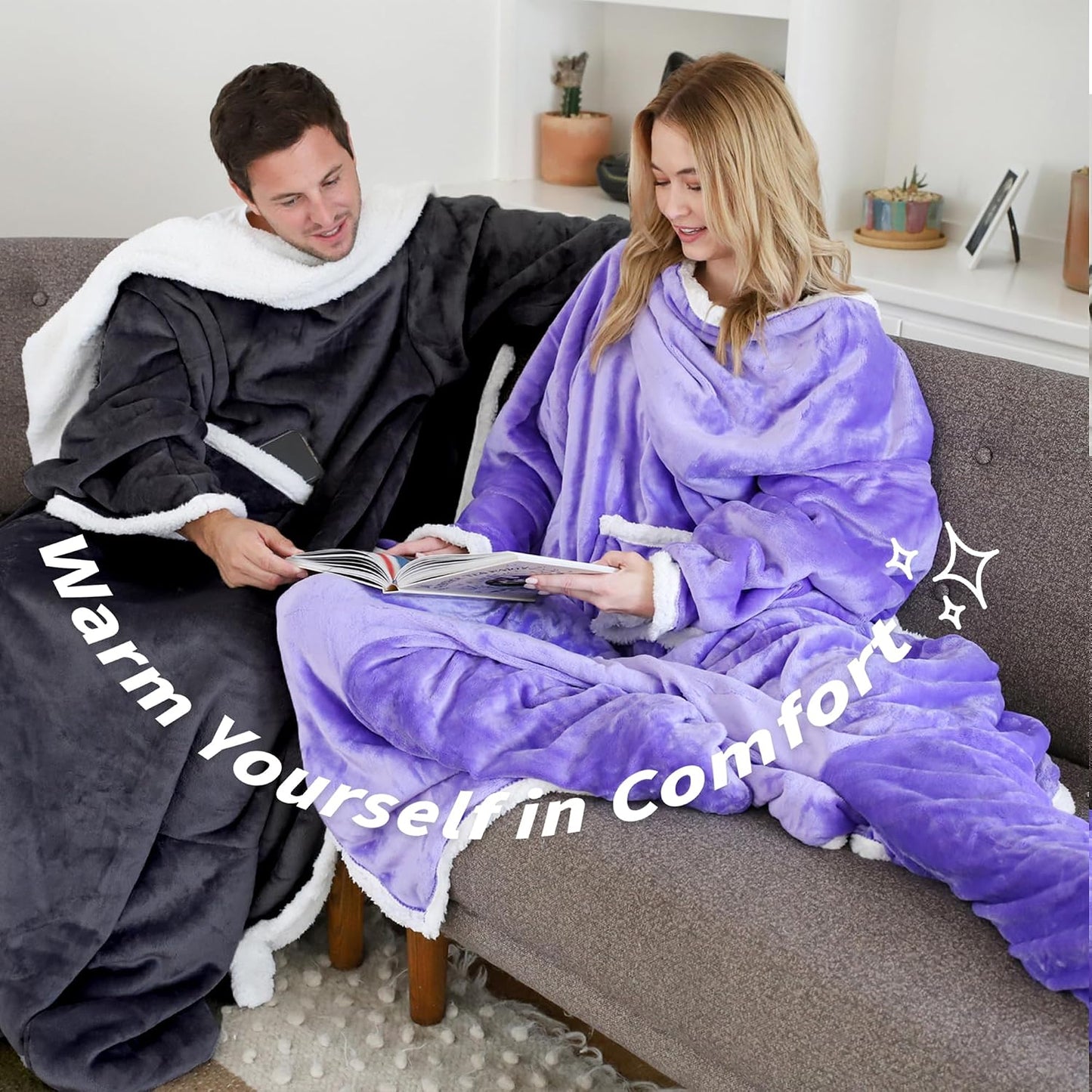 Catalonia Wearable Blanket with Sleeves & Foot Pocket for Adults | Soft Fleece Throw Wrap with Hands-Free Comfort, Perfect for Reading, TV Time & Relaxing, Christmas Gift for Women & Men