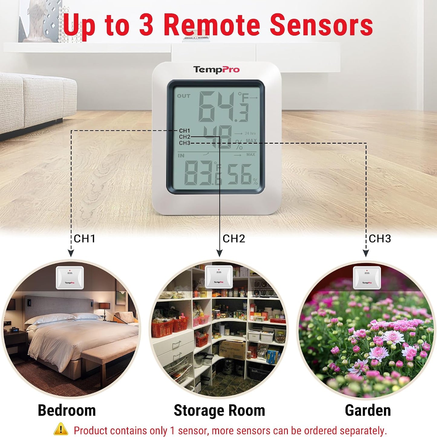 TempPro TempAir 500 FT Indoor Outdoor Thermometer Wireless with Sensor | Large LCD Display, No Hub or App Required, Outside Thermometer & Cold-Resistant Sensor for Patio (Previously ThermoPro)