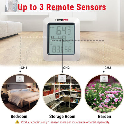 TempPro TempAir 500 FT Indoor Outdoor Thermometer Wireless with Sensor | Large LCD Display, No Hub or App Required, Outside Thermometer & Cold-Resistant Sensor for Patio (Previously ThermoPro)