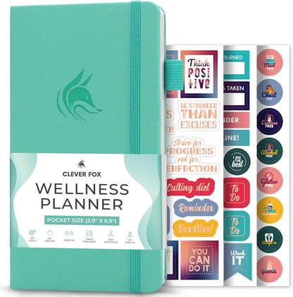 Clever Fox Wellness Planner & Food Journal for Weight Loss, A5 Orange | 5.8"x8.3" nutrition & exercise tracker for women tracking meals, diet & symptom diary, calorie counter notebook, stickers