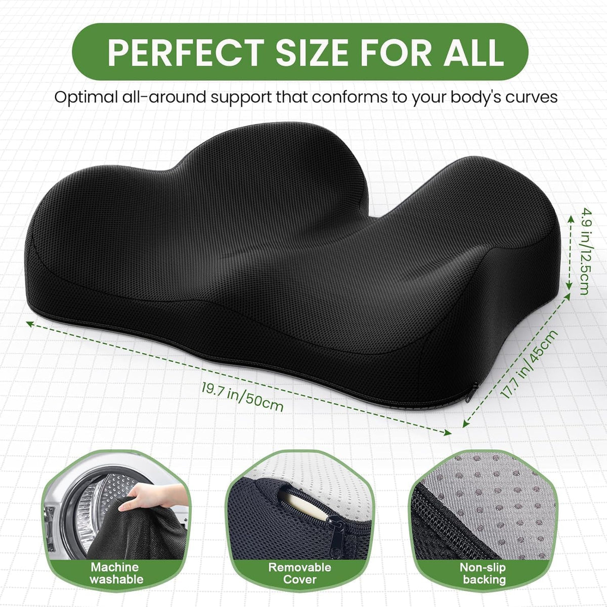 A-Pce Ergonomic Seat Cushion, Non-Slip Seat Cushion for Office Chair, Black