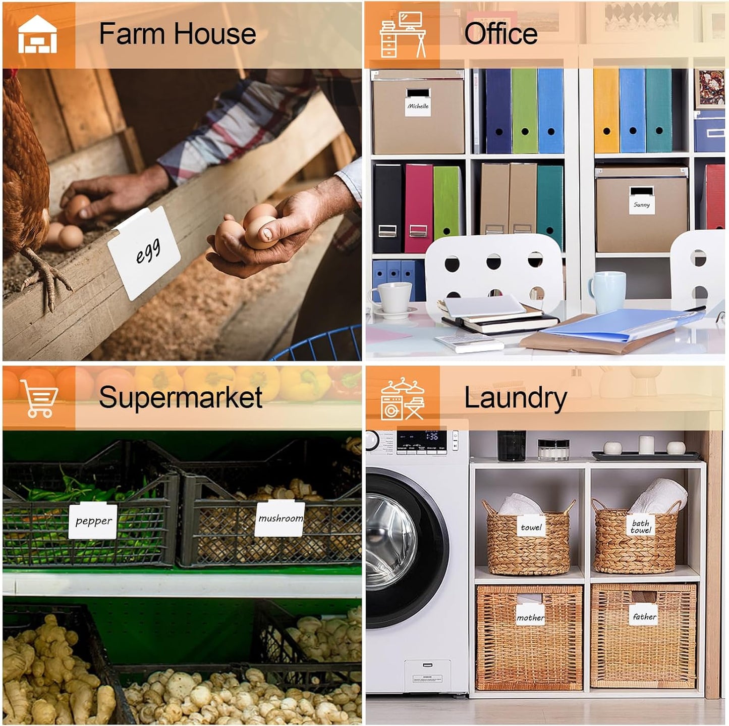 Utron 12pcs White Basket Labels, 3.5x2.7 Clip On PVC Labels with Pen for Storage Bins, Removable Label Holders, Regular