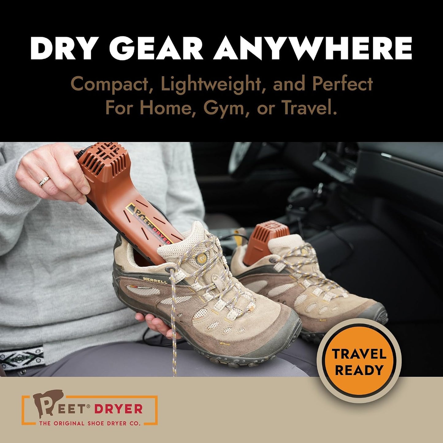 PEET Power Plus Portable Electric Boot & Shoe Dryer for Travel & Cars | Compact & Energy Efficient, Fan & Heat Tech Dries Boots, Cleats & Sneakers, Plug-In, Car Travel-Ready, Safe On All Materials