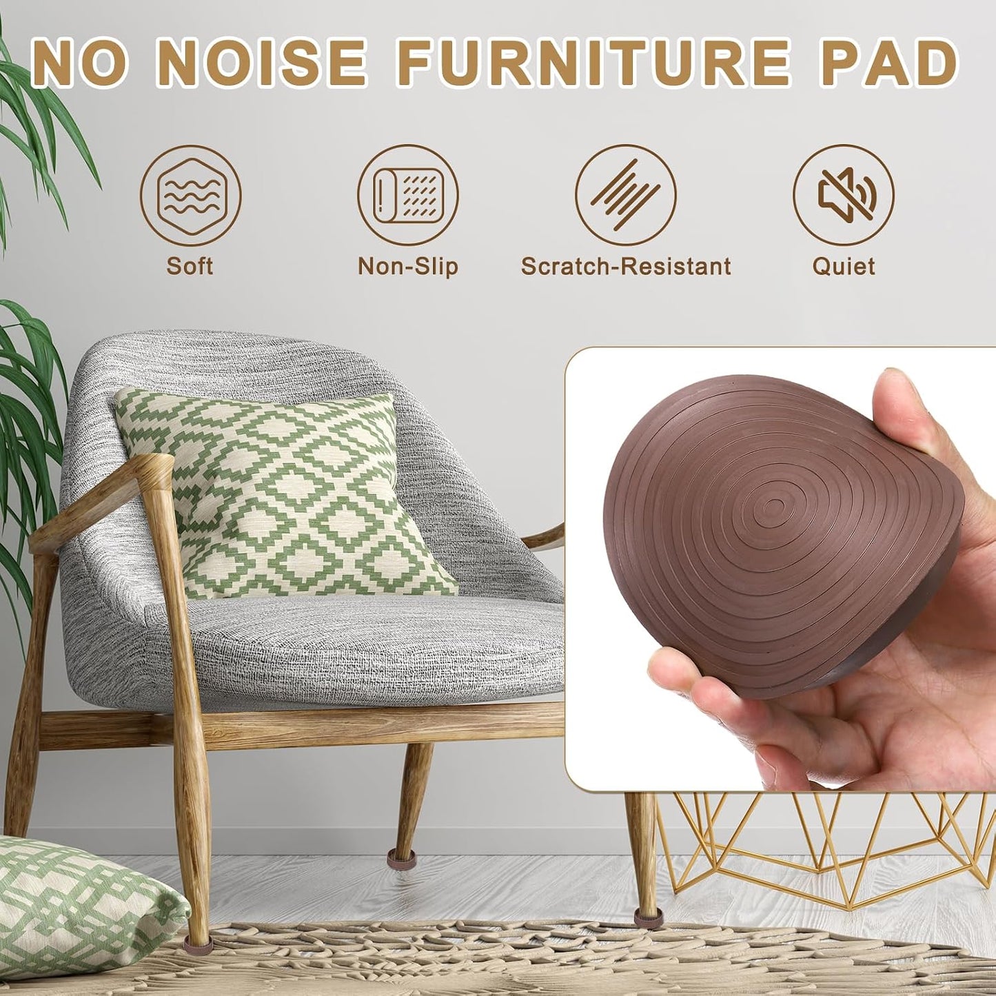 PATIKIL 4 Inch Rubber Furniture Pads, 4 Pack Non-Slip Furniture Coasters Round Anti Skid Caster Cups Furniture Feet Cup Floor Protectors for Bed Couch Stoppers, Brown