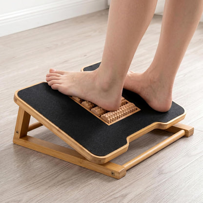 Bamboo Under Desk Foot Rest Foot Stool Rocking Footrest (Nature Semicircle) | Ergonomic Wooden Foot Stool with Non-Slip Surface