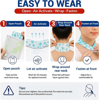 10 Count Neck Heat Wraps for Neck & Shoulder Pain Relief, Air-Activated. | Heat Pads with Herbal Layer, Long-Lasting, Fast-Acting, Muscle & Joint Soothing Patches, No Adhesive on Skin, Drug-Free