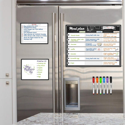 JJPRO Magnetic Dry Erase Meal Planning Whiteboard for Refrigerator-One 14.5x11 Weekly Menu Board and Two Notes Whiteboard for Kitchen Fridge-Refrigerator Organizer with Meal Planner Boards