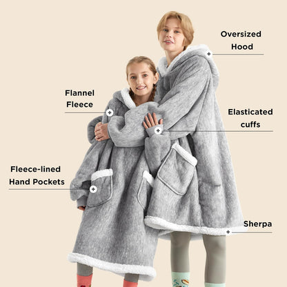 Bedsure Wearable Blanket Sherpa Hoodie Gifts, Sweatshirt, Grey, Standard