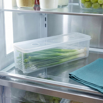 DECHOUS Long Plastic Food Storage Container with Lid for Scallions, Cilantro, Green Onions - Stackable, Airtight Clear Rectangular Food Container for Kitchen Fridge, 12x3.14x3 Inch