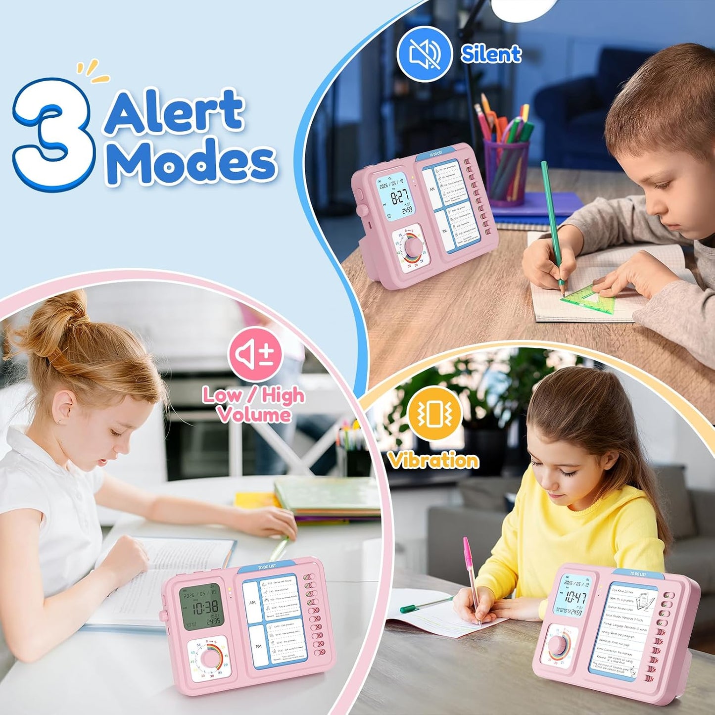 3-in-1 Visual Timer for Kids, Chore Chart for Kids, Visual Schedule（Blue） | To do list board, routine chart for home, school, classroom, ADHD/autism visual support, checklist, silent vibration alerts