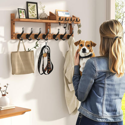 Evermagin 29" Coat Rack Wall Mount with Shelf & 11 Hooks, Entryway, Black | Wooden Wall Mounted Coat and Key Rack with Hooks, Key Hanger with Mail Holder for Living Room, Mudroom, Bedroom
