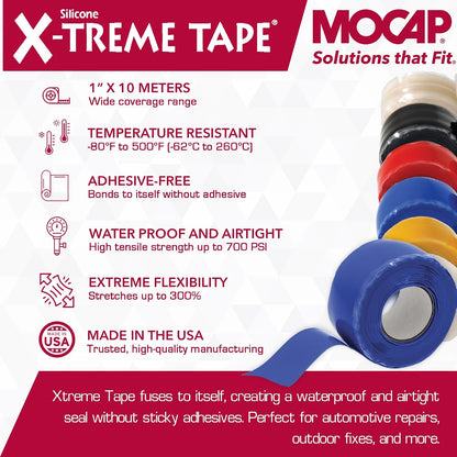 X-Treme Tape Self Fusing Silicone Tape - 1" x 10 Ft Roll - White | Heavy Duty Rubber Electrical Tape, Waterproof, For Automotive, Hose, Pipe, Outdoor & Emergency Repairs, Insulating, Flexible