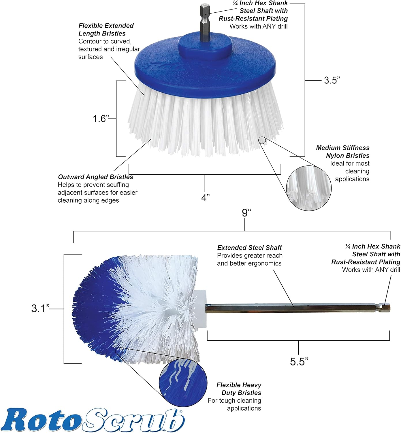 Multi-Purpose Drill Brush Attachment, Showers, Tubs, Carpet, Tile, Grout, Medium Bristle for Ultimate Cleaning Power
