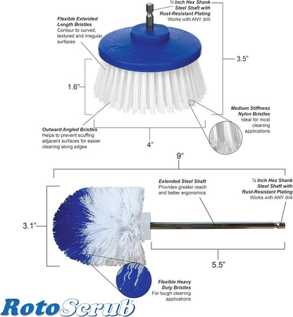 Multi-Purpose Drill Brush Attachment, Showers, Tubs, Carpet, Tile, Grout, Medium Bristle for Ultimate Cleaning Power