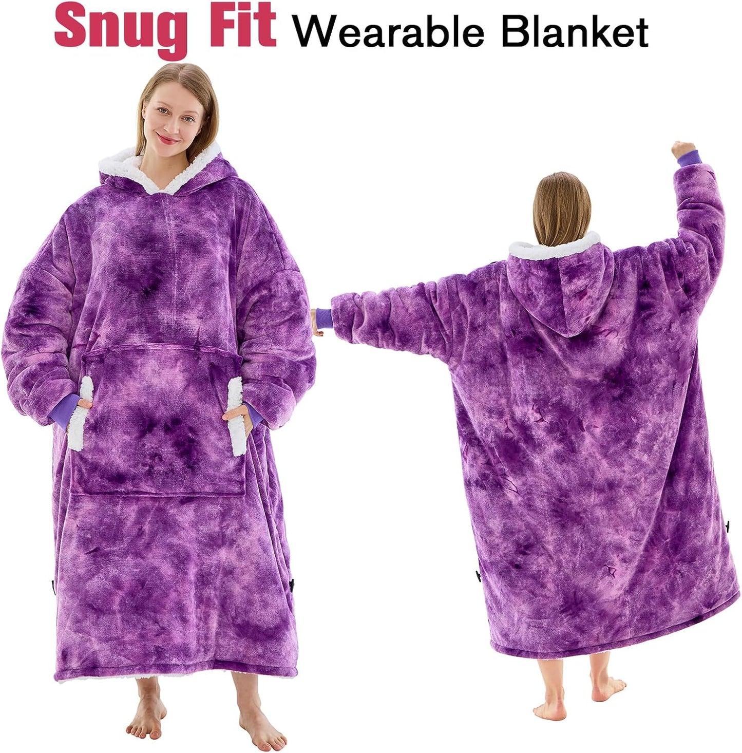 yescool Wearable Blanket Hoodie, Flannel Sherpa Fleece Blanket Sweatshirt for Adults Women Men,One Size Fits All - Colors B