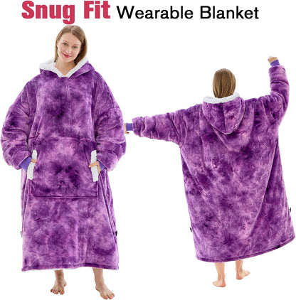 yescool Wearable Blanket Hoodie, Flannel Sherpa Fleece Blanket Sweatshirt for Adults Women Men,One Size Fits All - Colors B