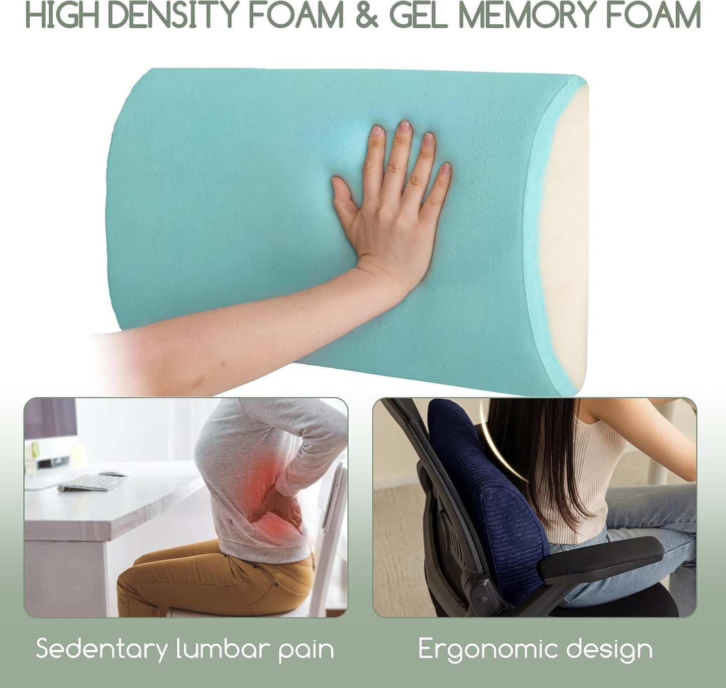 HIGOGOGO Lumbar Support Pillow for Recliner Chair/Accent Chair/Couch, Memory Foam Back Support Cushion for Elderly, Recliner Cushions for Back Rest, Pain Relief, Reading, Washable Cover, Brown