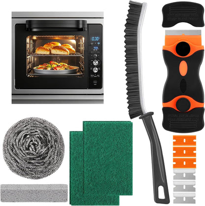 Heavy Duty Oven Cleaning Tools Kit,Oven Cleaner Brush Accessories | 1pcs Crevice Cleaning Brush,1pcs Razor Blade Scraper,1pcs Pumice Stone,1pcs Steel Wool Scrubber,2pcs Scrub Sponges