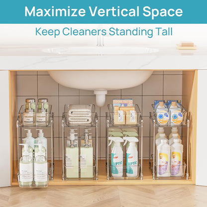 Vtopmart 2 Pack Pull Out Bathroom Under Sink Organizer (S-Standard) | Slide-out drawers, Multi-purpose storage, Clear visibility, Easy Set-up