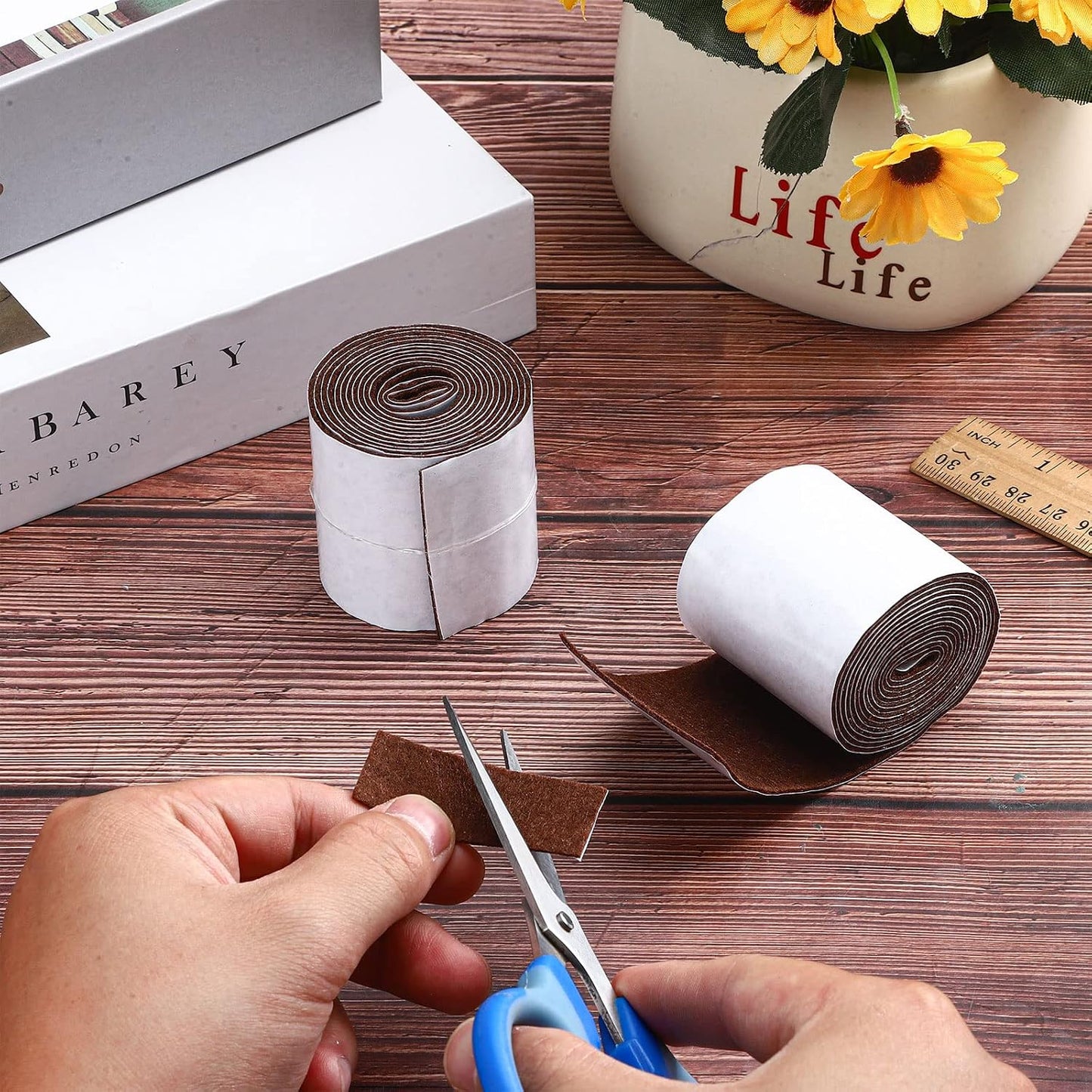 Shappy 2 Pcs Felt Strips with Adhesive Backing Felt Tape Roll Non Slip | 120 x 1 x 0.12 Inch,Linen,Self Adhesive,Cuttable Furniture Pads,for Protecting,Hardwood,Floors,Chairs,Wall