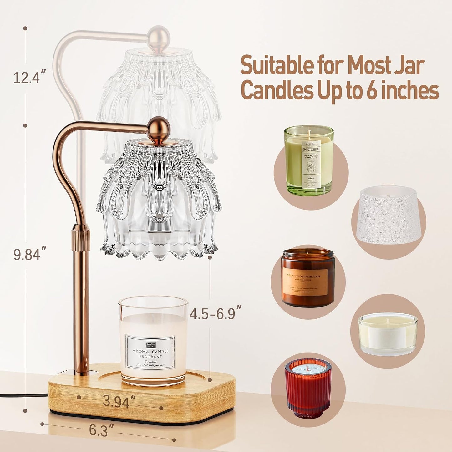 Candle Warmer Lamp with Timer - Flower Electric Wax Melter Warmer Adjustable Height for Jar Candles, Gift for Women, Mom, Christmas, Birthday,Home Decor