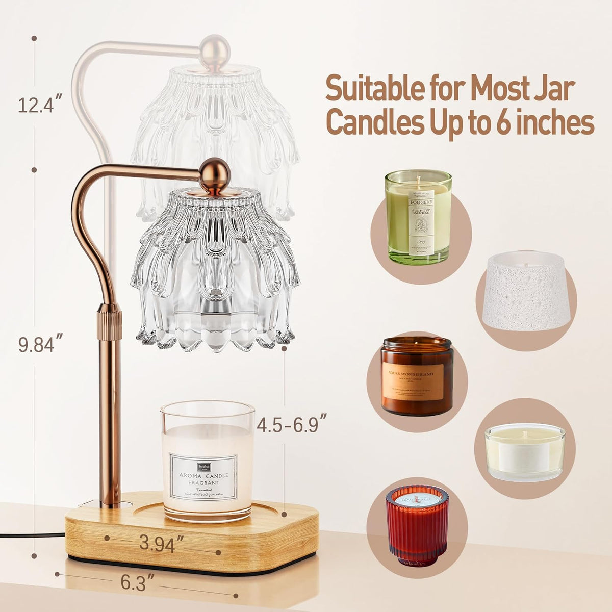Candle Warmer Lamp with Timer - Flower Electric Wax Melter Warmer Adjustable Height for Jar Candles, Gift for Women, Mom, Christmas, Birthday,Home Decor