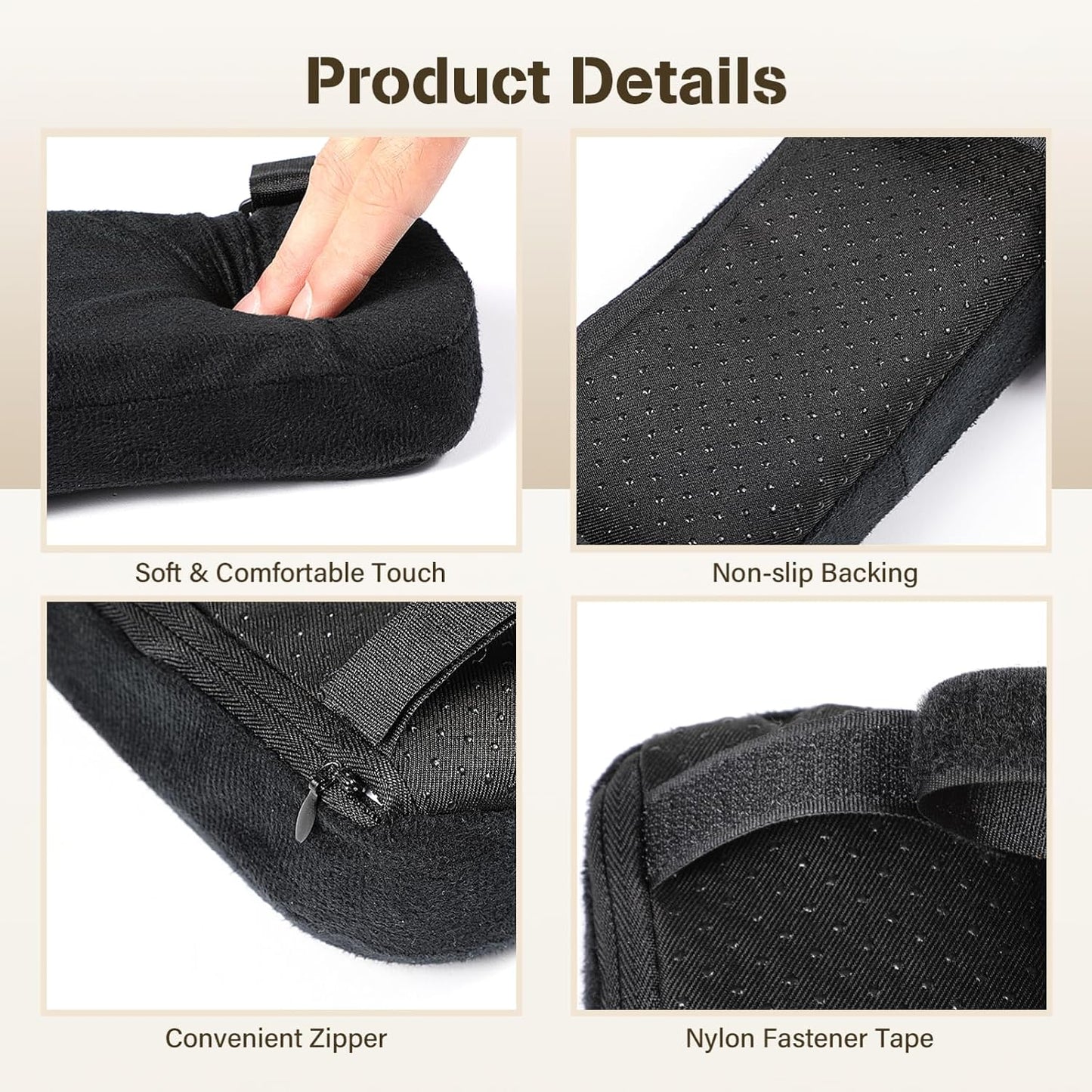 Memory Foam Chair Armrest Pads, 1 Pair Office Chair Arm Pads, Gaming Chair Arm Rest Pillows, Desk Chair Elbow Support Cushions for Offices, Study Rooms, Game Rooms | Soft elbow cushions with adjustable straps for office chairs, gaming chairs, desk chairs