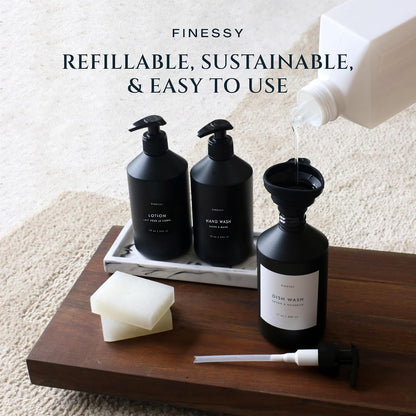 FINESSY Amber Shampoo and Conditioner Dispenser for Shower Wall No Drill | 3 Plastic 17oz Fillable Shower Bottles With Labels. Shower Shampoo Dispenser Wall Mounted. Airbnb Empty Soap Pump Bottles.