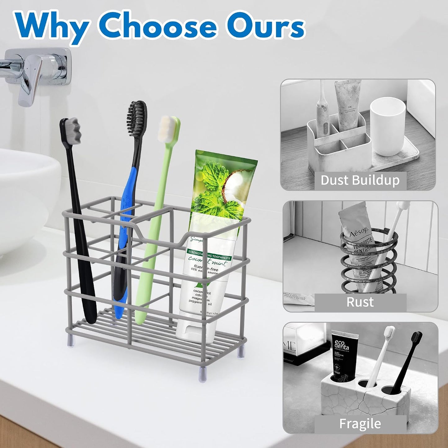 Electric Toothbrush Holders for Bathrooms 304 Stainless Steel Quick Drying | Upgrade Heavy Duty Sturdy Durable Toothpaste Holder Bathroom Organizer Storage Decor Accessories Tooth Brush Holder Caddy