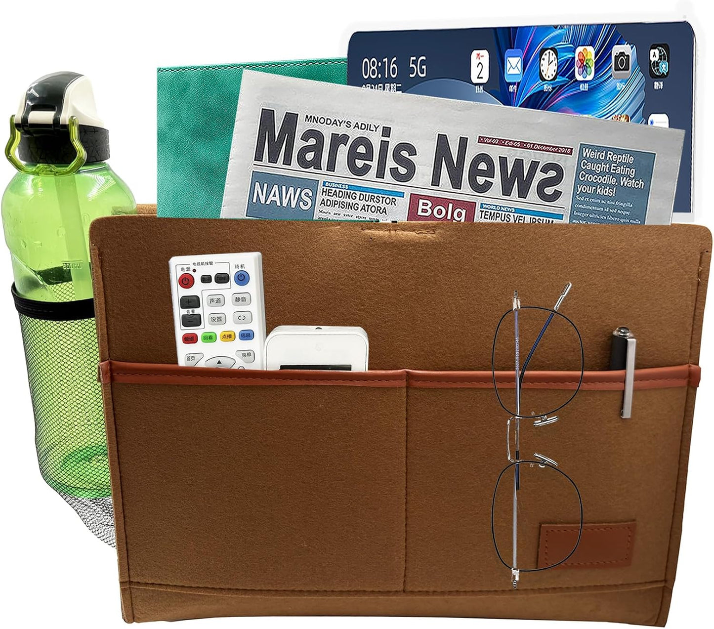 Bedside Caddy, Felt Bedside Storage Organizer, Hanging Storage Bag, Chair Organizer Caddy, Remote, Magazine, Drink Bottle Holder for Hospital, Dorm Bed, Baby Stuff, Office (Light Grey Small)