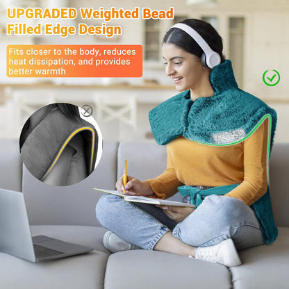 Massaging Heating Pad for Neck and Shoulders and Back Pain Relief | 24 x 35" Large Electric Heating Pad with 4 Vibration Motors, 2 Heat Levels, 4 Massage Modes, Auto Shut-Off, Wearable Design