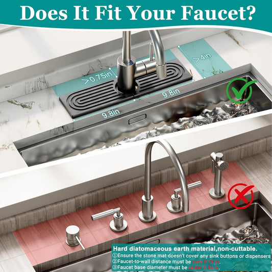 Stone Faucet Mat for Kitchen Sink - Quick Dry Diatomite Sink Splash Guard, Prevents Moisture Buildup & Water Stains, Water Absorbing Stone Tray for Bathroom Countertop (Dark Gray, 23.6" x 4")