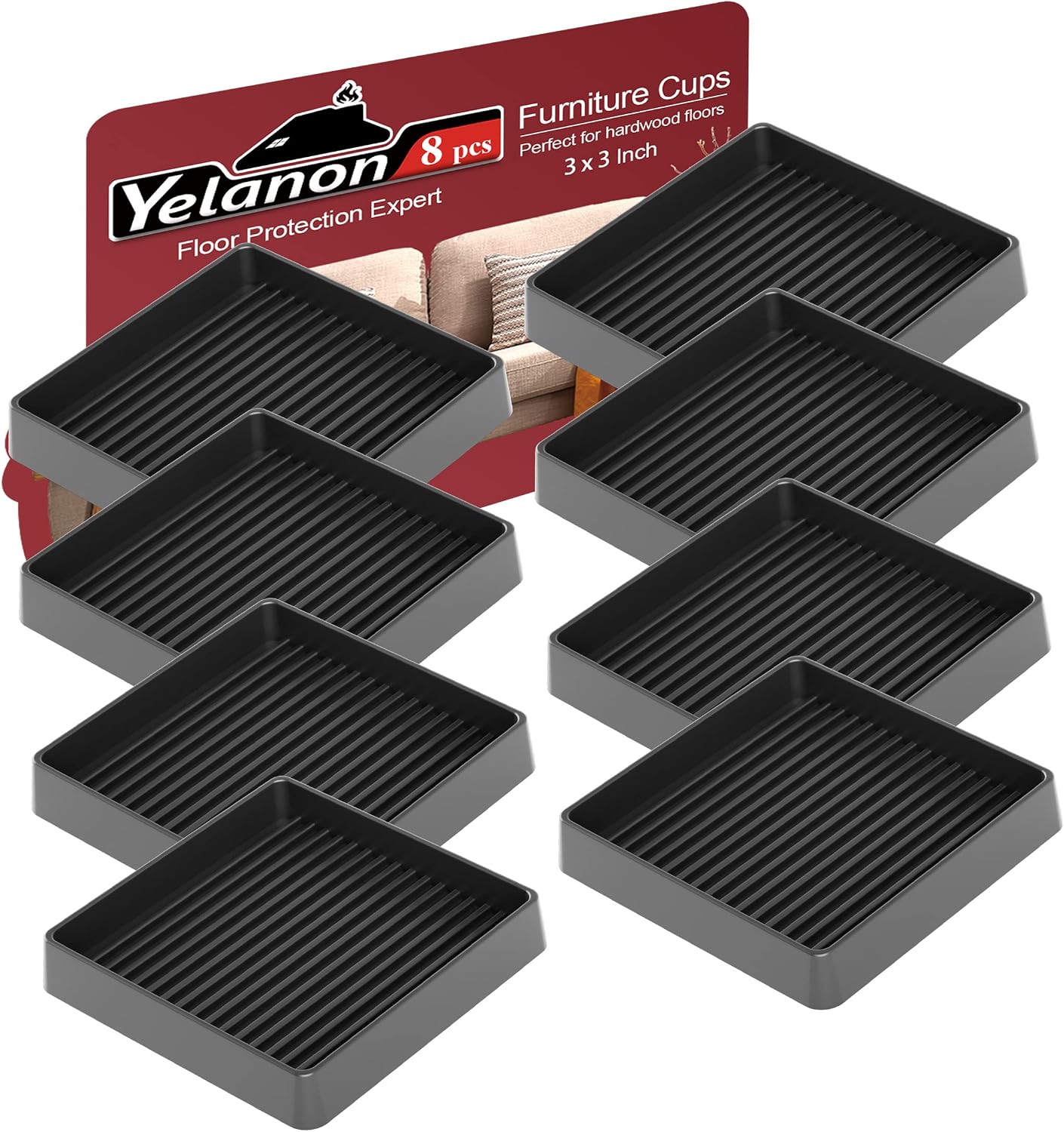 Non Slip Furniture Pads for Hardwood Floors -8 Pcs 3” Furniture Coasters Cups, Anti Skid Furniture Grippers Rubber Feet, Floor Protectors for Furniture Bed Couch Stoppers