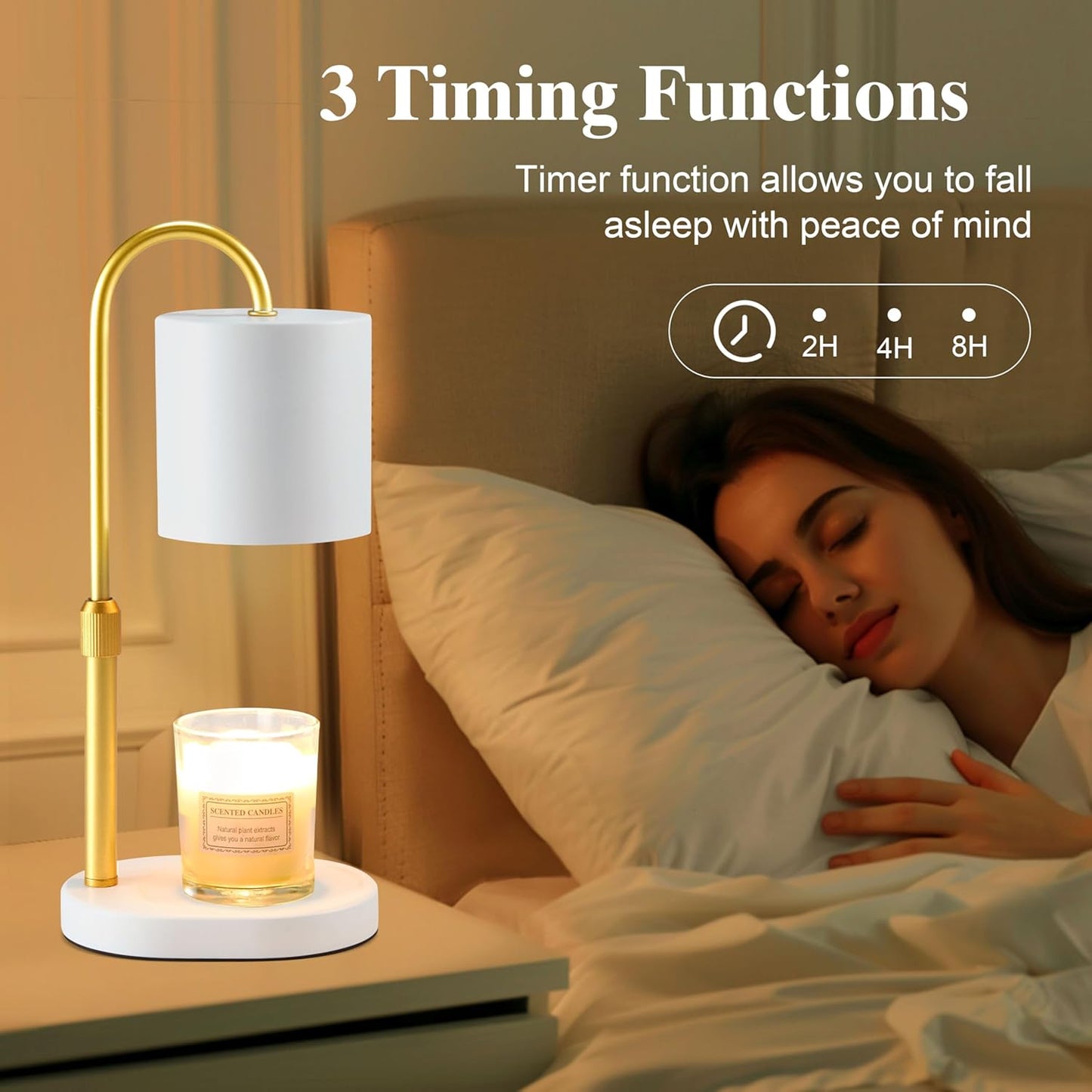 Dreamholder Electric Candle Warmer Lamp with Timer & Dimmer, Adjustable Height Wax Melt Warmer for Jar Candles, Wood Base Candle Melter, Floral Home Decor Gifts for Women, Mom, Natural Wood