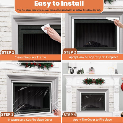 GCGOODS Fireplace Insulation Cover Kit to Prevent Heat Loss, Draft Stopper With Hook & Loop Tape, Adjustable Easy Cut to Fit, Transparent Screen, 39" x 78"