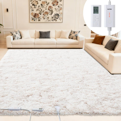 GarveeHome 8x10 ft Wireless Heated Floor Mat, Heated Rug Gaming Rug with 6 Heat Levels & 10H Auto Off, Soft Plush Heating Carpet Foot Warmer for Living Room Bedroom Office Playroom, White