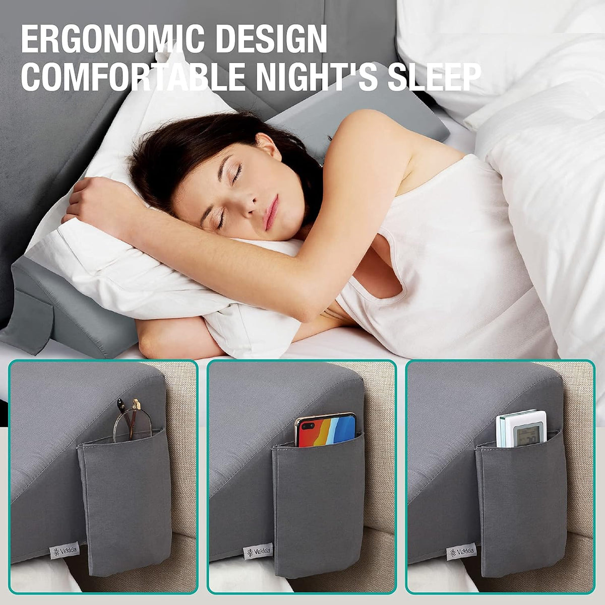 Vekkia Bed Wedge Pillow for Headboard Gap,Bed Gap Filler(0-6") King