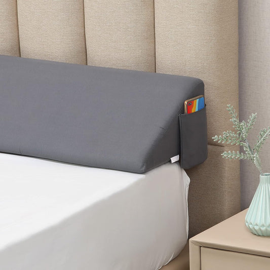 Vekkia Bed Wedge Pillow for Headboard Gap, Bed Wedge Gap Filler(0-6"),King | Bed Gap Filler Pillow Wedge for Headboard Gap, with Pockets,Stop Pillow Falling Down,Removerable Cover 76"x10"x6" Gray