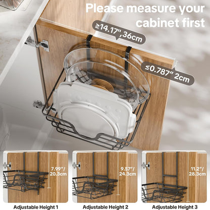 TIDIIABODE Pot Lid Organizer, Adjustable Kitchen Pot Lid Holder Inside Cabinet, Kitchen Cabinet Organizer Hanging for Food Storage Container, Pot, Pan Lid & Bakeware, Black