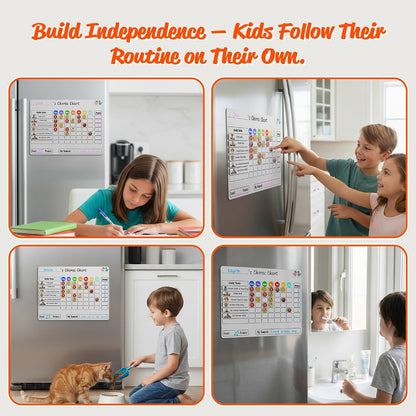 Mimi Doodle Magnetic Chore Chart for Kids – 16x12 Dry Erase Daily Responsibility Board for Fridge with 39 Chore tabs, 100 Reward Stickers – Behavior Chart for Kids at Home – Simple Theme