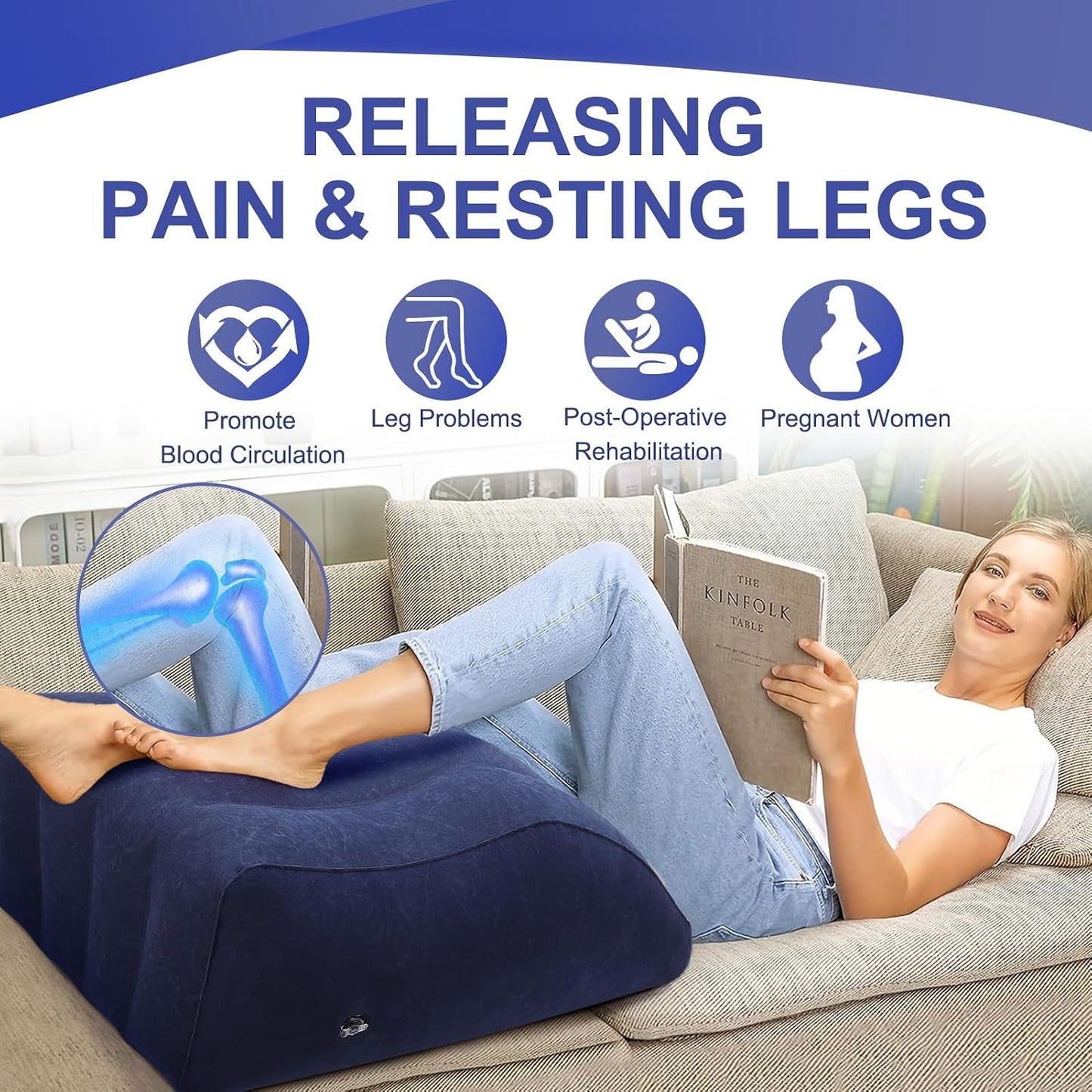 Inflatable Leg Elevation Pillow, Wedge Pillow for Sleeping, Portable Wedge Pillow, Improve Circulataion and Reduce Swelling, for Sleeping, Recovery, Pregnant (Grey)
