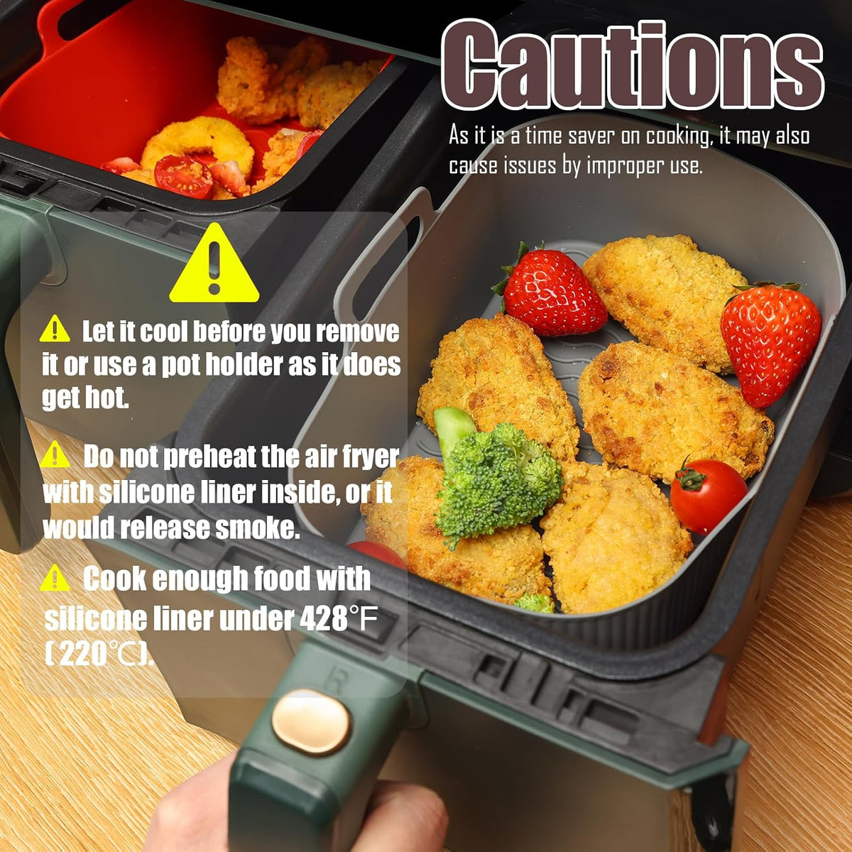 Golden Associate Silicone Liners Square for 8 to 8.5 inch Air Fryer, 2 Pcs Non-stick Food-grade Reusable Basket Baking Tray Airfryer Accessories