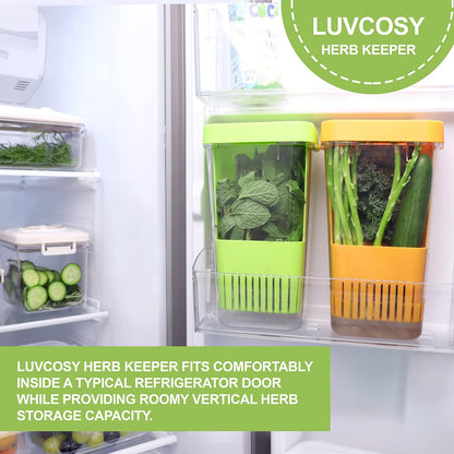 LUVCOSY 3 Pack Herb Keeper, BPA-Free Plastic Herb Saver with an Inner Basket for Cilantro, Mint, Parsley, and Asparagus, Keeps Fresh Herbs for 3 Times Longer